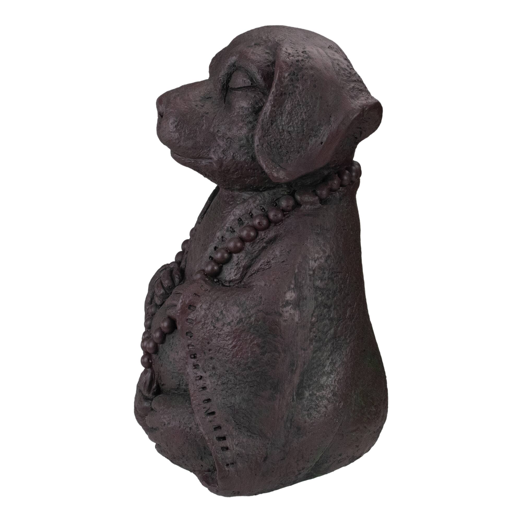 17" Dark Gray Meditating Buddha Dog Outdoor Garden Statue